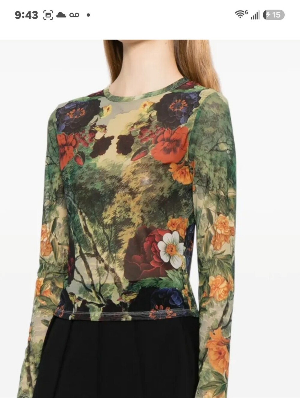 RACHEL Rachel Roy Green Floral Long Sleeve Mesh Top